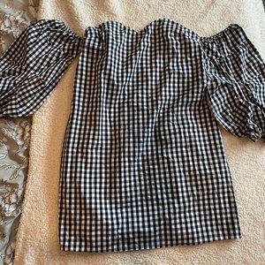 Express B&W gingham off the shoulder dress